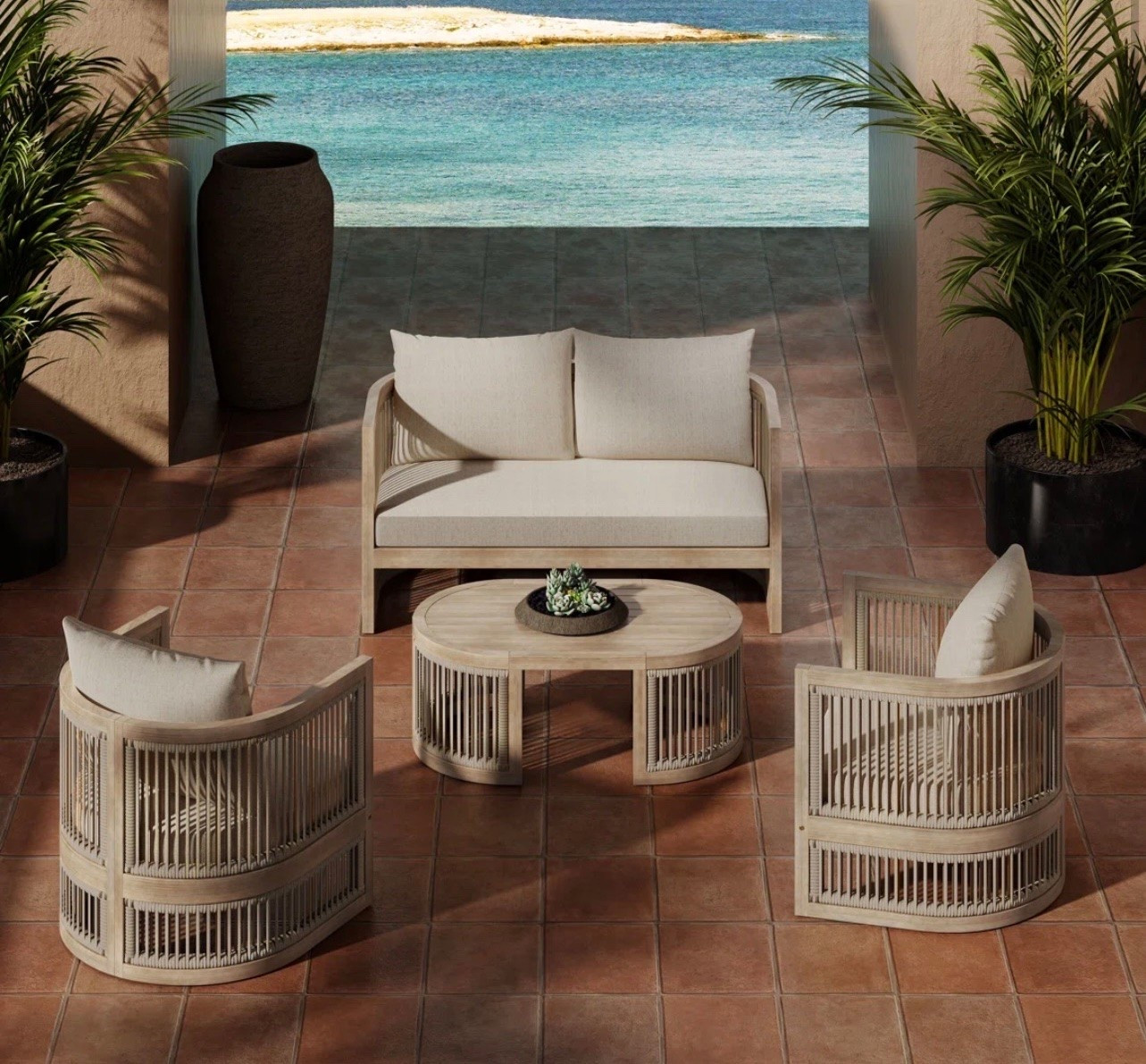 4 piece Outdoor Acacia Wooden Rope Conversation Set with Cushions

#LTKHome #LTKSeasonal #LTKmomlife