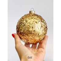 Gold Christmas Ornament, Ball, Decorations, Gift, Custom Balls, Glitter Balls | Etsy (US)