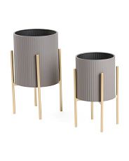 Set Of 2 Ridges Planter On Metal Stands | TJ Maxx