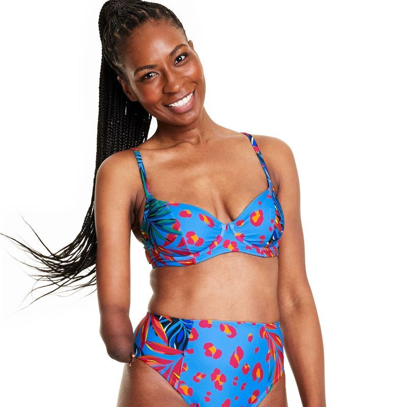 Women's Tropical/Leopard Print Underwire Bikini Top - Tabitha Brown for Target Blue/Pink | Target