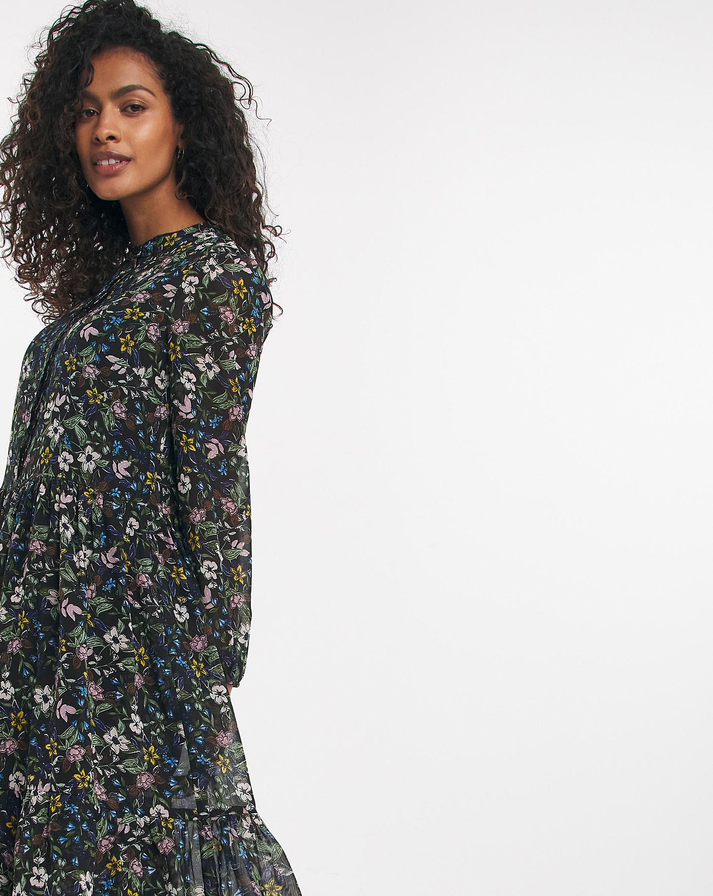Black Floral Sheer Midi Smock Dress | JD Williams (UK)