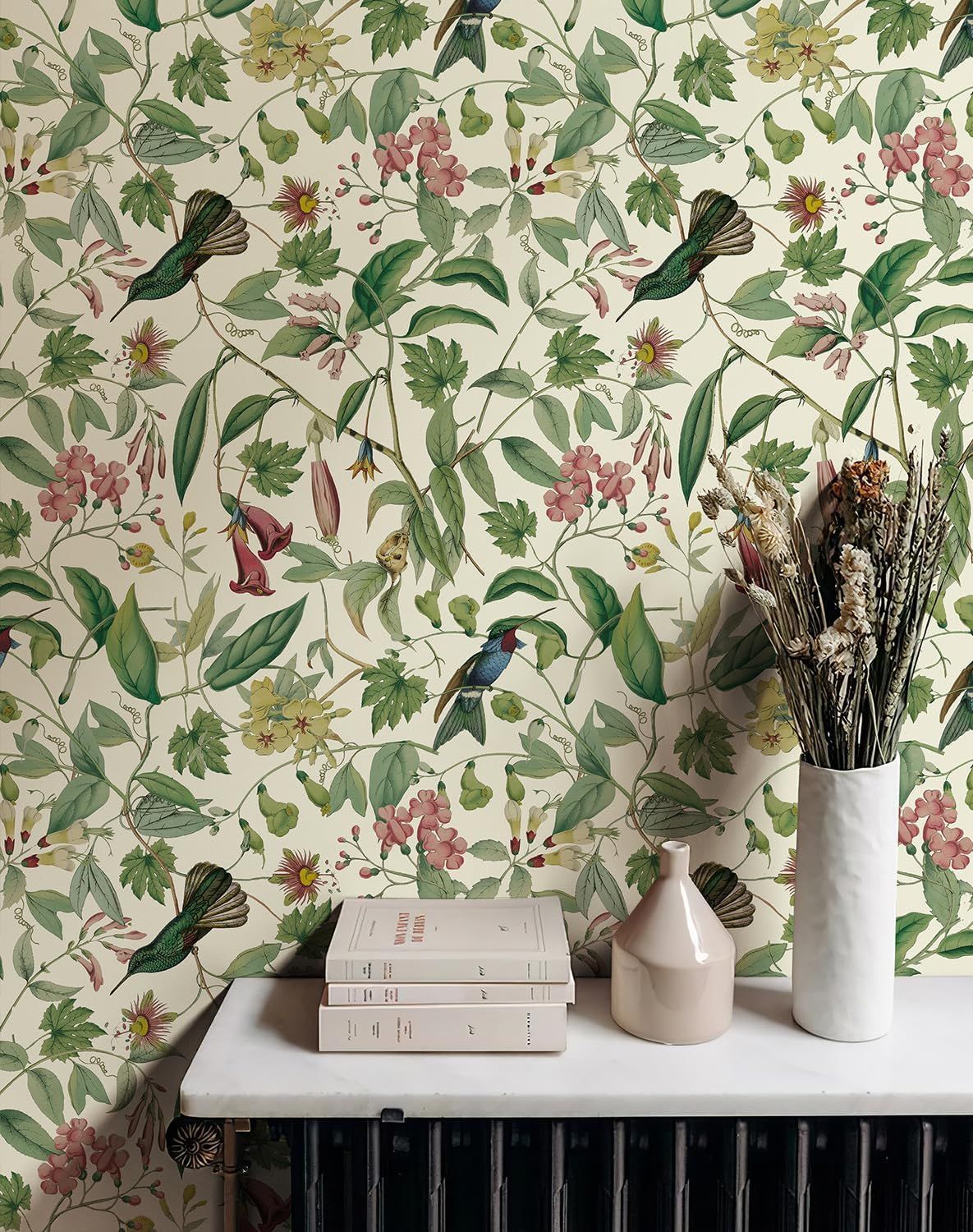 JiffDiff Peel and Stick Wallpaper Floral, Hummingbird Green Wallpaper Self Adhesive Wallpaper for... | Amazon (US)