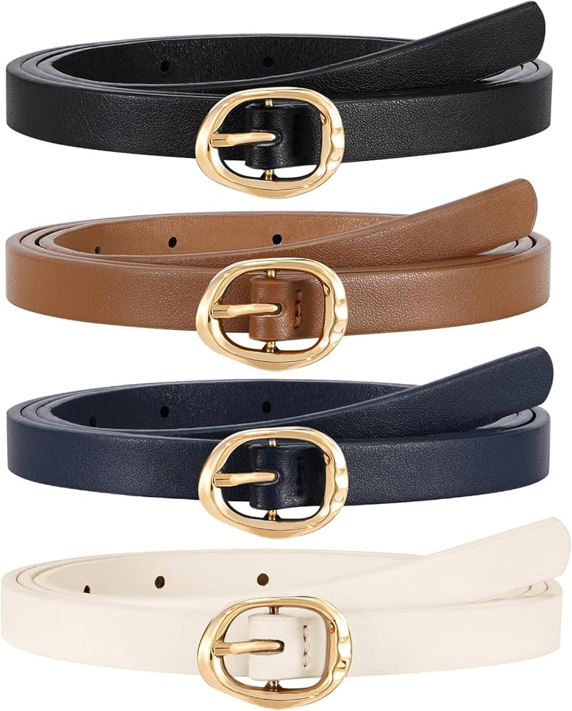 JASGOOD 4 Pack Women Skinny Leather Belts Slim Thin Belt for Dresses Jeans Pants Ladies Small Wai... | Amazon (US)