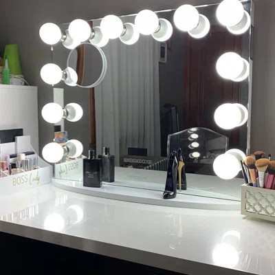 Hollywood Premiere Plus Vanity Mirror with 12 LED Bulbs 3X Magnifying Mirror with 2 USB Ports | Wayfair Professional