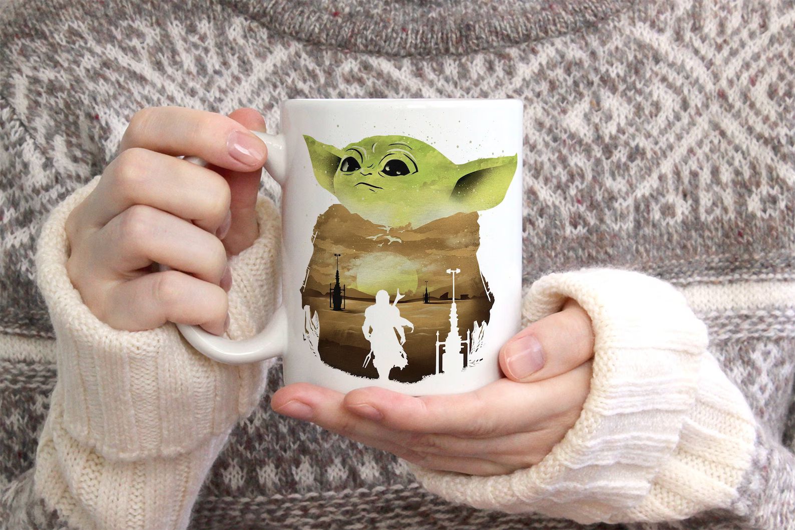 Baby Yoda Grogu Ceramic Coffee Mug, Star Wars The Mandalorian Watercolor Art Cup, Cute Gift for H... | Etsy (US)