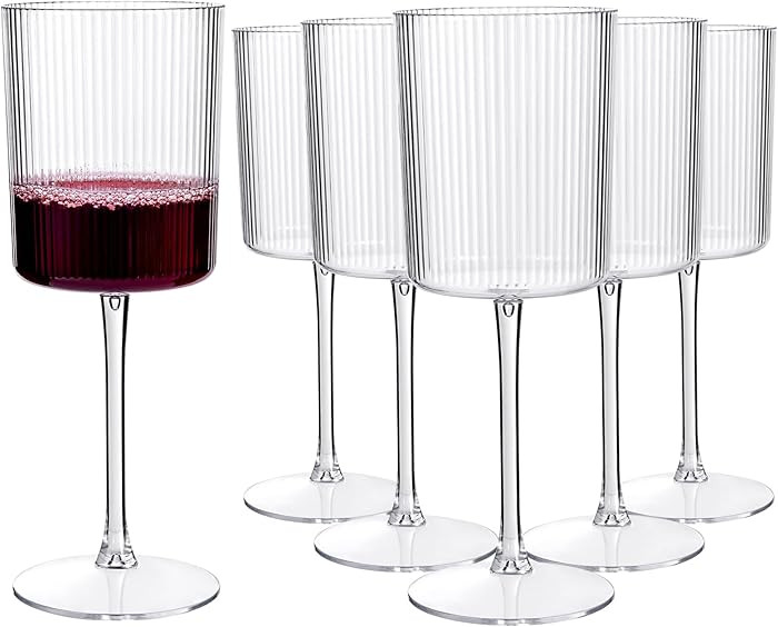 YOUBET 24 Pack Plastic Ribbed Wine Glasses - 10 OZ Clear Square Wine Glasses with Stem - Heavy Du... | Amazon (US)