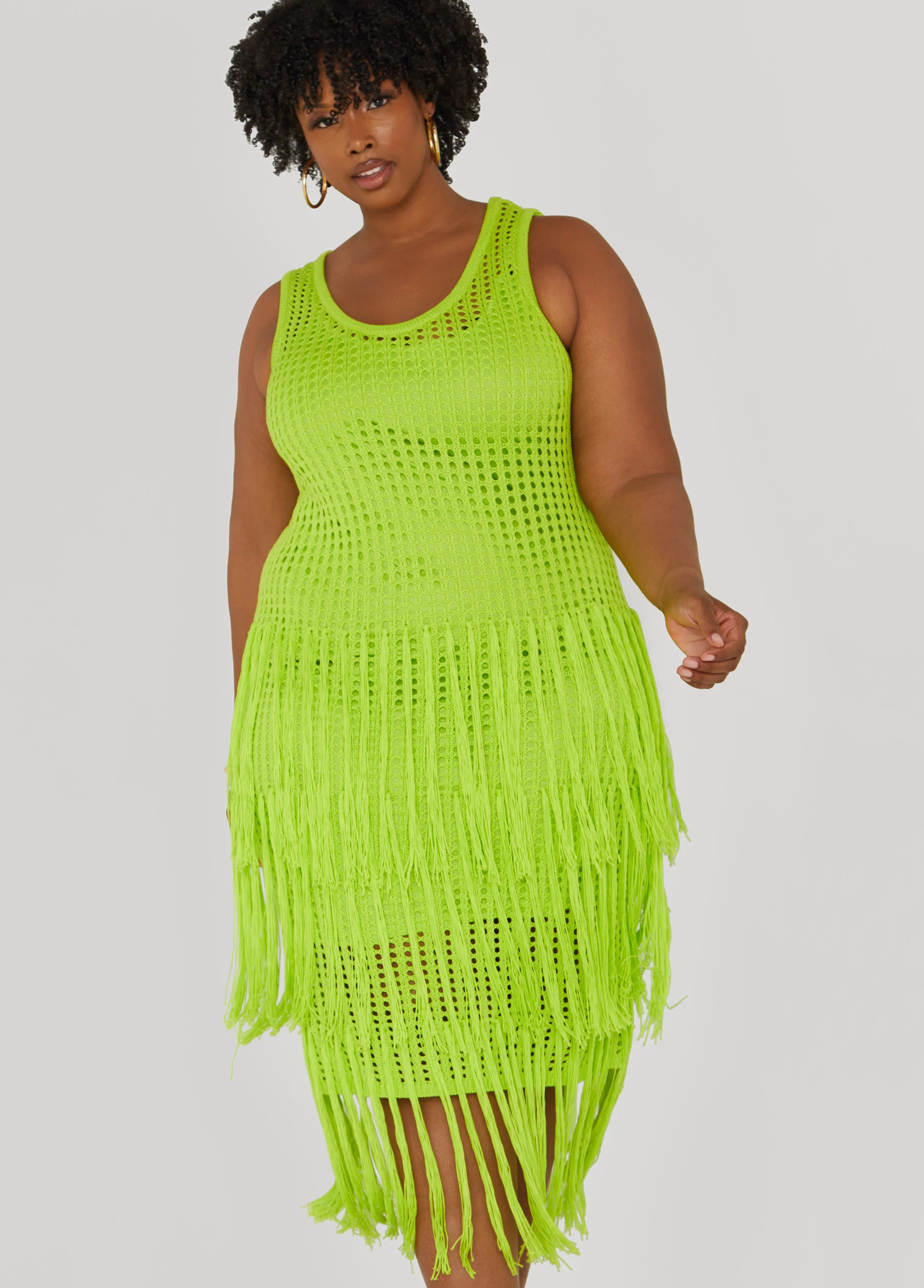 Fringed Crochet Tank Dress | Ashley Stewart