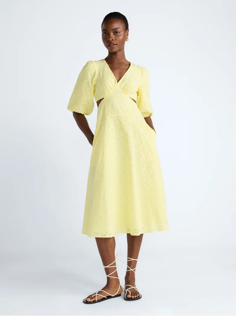 Scoop Women's Eyelet Cutout Cotton Midi Dress, Sizes 0-18 | Walmart (US)