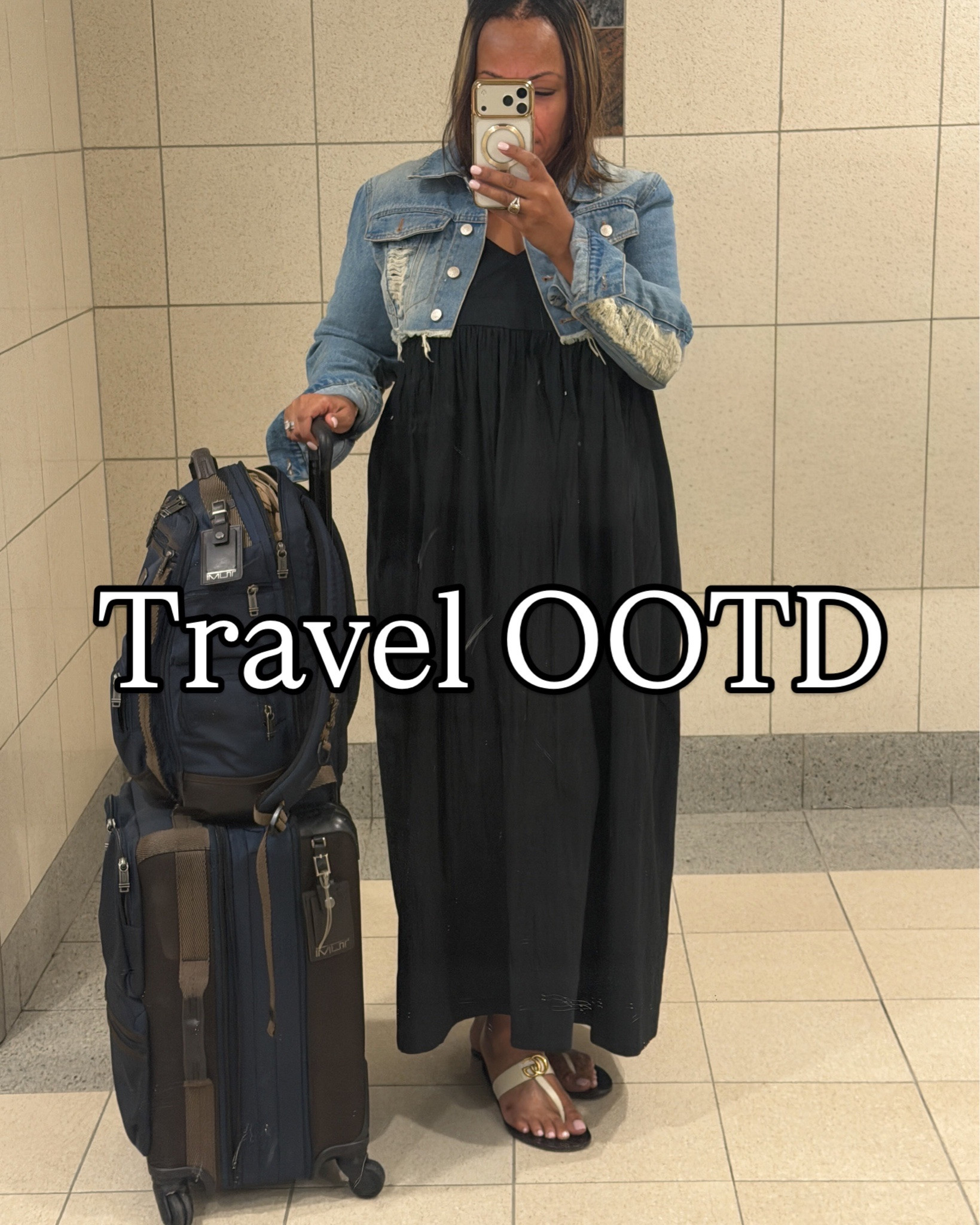 Airport style, but make it effortless.

A flowy black maxi, cropped denim jacket, and comfy slides—perfect for traveling in comfort without sacrificing style!

#AirportOutfit #TravelStyle #AirportFashion #ComfyChic #TiffanyRichStyle