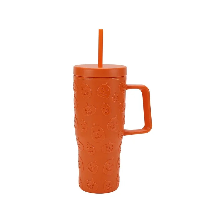 Way To Celebrate 30 Ounce Acrylic Double Wall Embossed Pumpkin Tumbler with Straw and Handle, Ora... | Walmart (US)