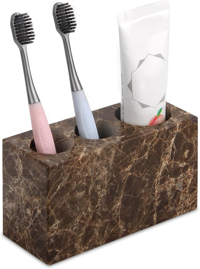 Amazon.com: Natural Marble Toothbrush Holder 3 Slots, Large Bathroom Organizer Countertop, Stone ... | Amazon (US)