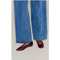 Burgundy Pu Round Toe Ballet Flat With Gold Buckle Detail | PrettyLittleThing US