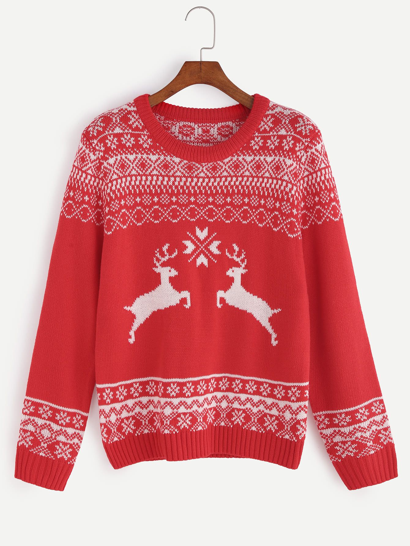 Red Ribbed Trim Ugly Christmas Sweater | SHEIN