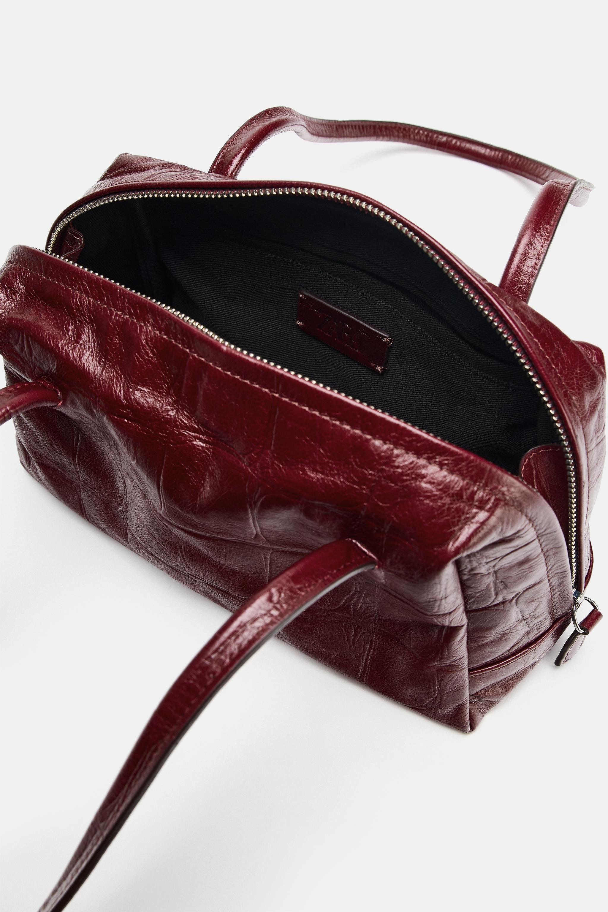 TEXTURED LEATHER SHOULDER BOWLING BAG | Zara UK