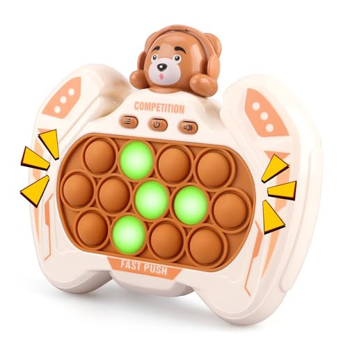 GAPER GO Pop Game Light Up Fidget Toys for Kids - Handheld Puzzle Game Sensory Toys, Fast Push Bubble Game Christmas Birthday Gifts for Kids Ages 3-12 (Brown Bear) | Amazon (US)