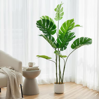 3.9 ft Artificial Monstera Plant in Pot, Fake Decorative Evergreen Potted Floor Tree, Indoor Faux Tropical Plants for Living Room Porch Entryway | Target