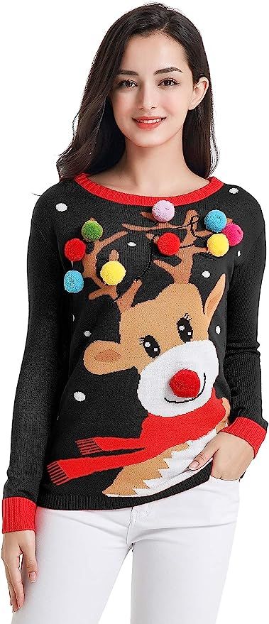 v28 Varied Ugly Christmas Sweater for Women Merry Reindeer Shirt Knit Sweaters | Amazon (US)