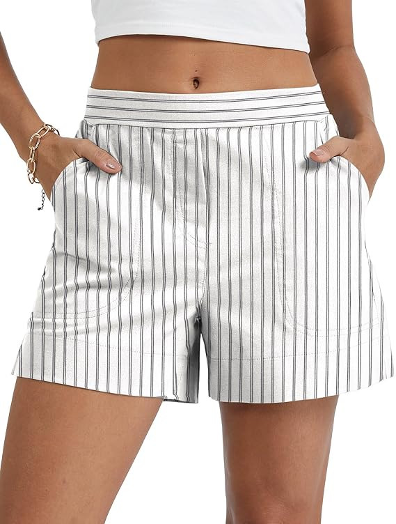 Micoson Linen Shorts for Women Summer Mid-Rise Short with Pockets | Amazon (US)
