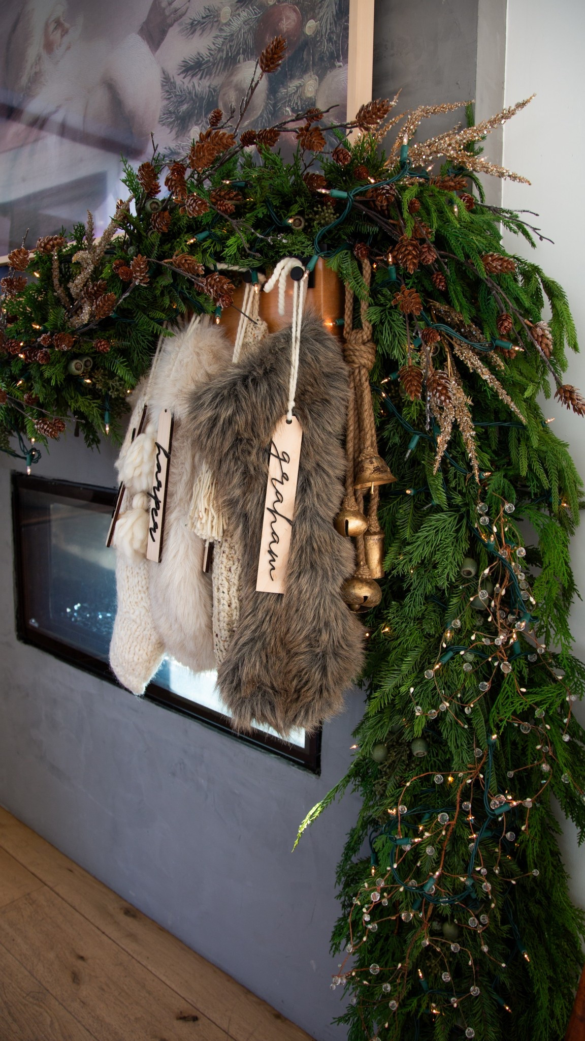 The mantle might be my favorite view of the season. Full, layered cedar garland mixed with pinecones, bells, and the prettiest beaded garland woven through for a little sparkle. That strand is what makes the whole thing feel magical — it catches the light like frost on branches.

My exact bead garland is older, but I found a lighted version from Pottery Barn that gives the same twinkle and dimension. Layered garland is the easiest way to make a mantle feel lush and intentional — add texture, add light, and let it drape.


#LTKHome #LTKSaleAlert #LTKHoliday