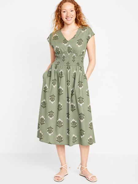 Waist-Defined Midi Dress for Women | Old Navy (US)