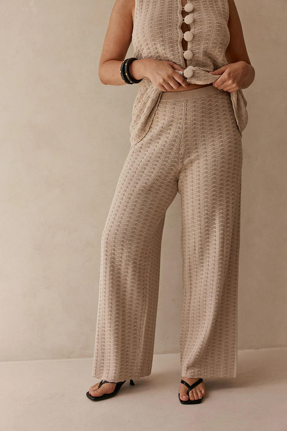 Beige Cotton Knit High Waist Lilah Pants | Sabo Skirt AU