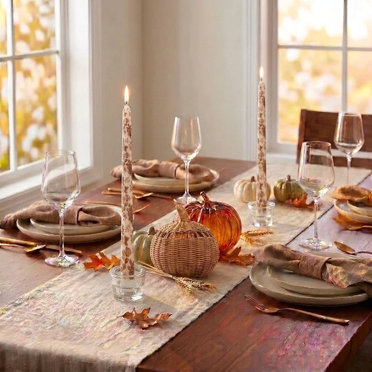 My Texas House Fall Toile 11" Taper Candles, Brown and White, 2 Count | Walmart (US)
