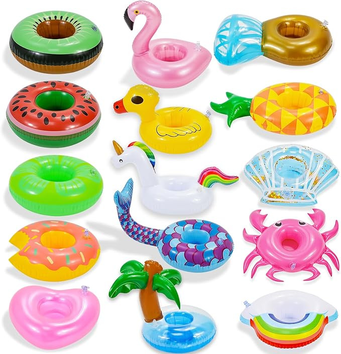 Inflatable Drink Holder, 15 Pack Drink Floaties for Pool, Pool Drink Floats for Hawaii Themed Poo... | Amazon (US)