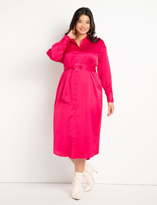 Satin Button Down Maxi Shirtdress | Eloquii