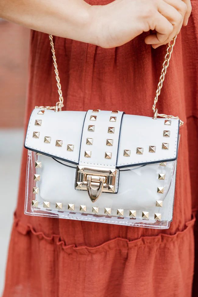 Always With Me White Leather And Clear Studded Bag FINAL SALE | Pink Lily