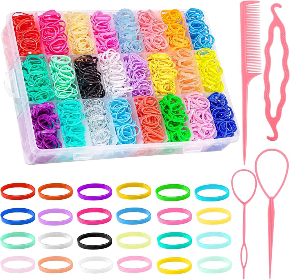 2000 Pcs Baby Hair Ties with 4 Hair Loop Styling Tools, Mini Elastic Hair Ties Colorful Small Rub... | Amazon (US)