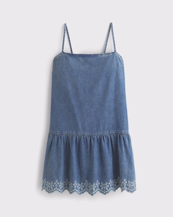 Drop-Waist Embroidered Denim Mini Dress | Abercrombie & Fitch (US)