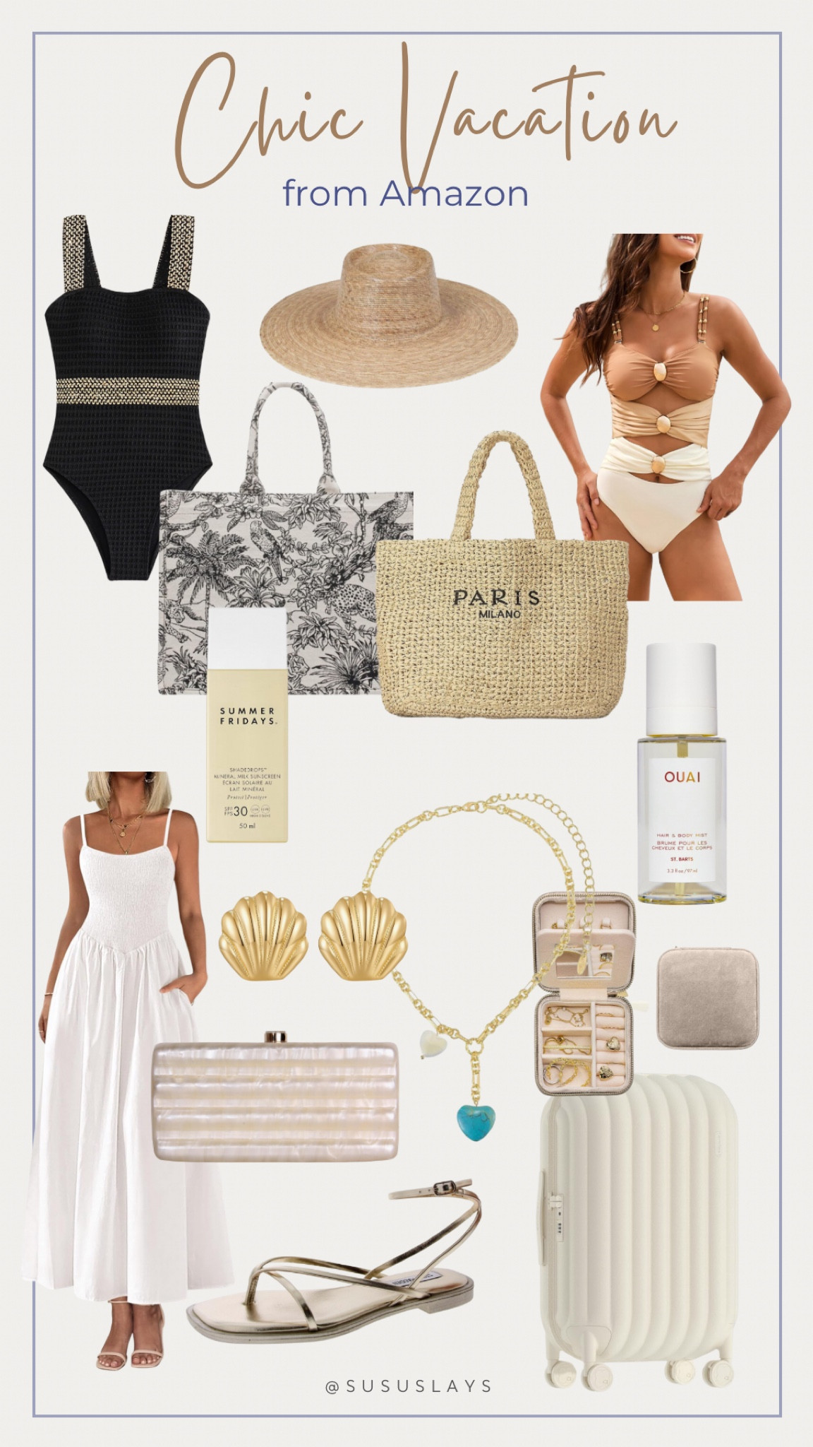 Chic vacation looks from Amazon! 
Total rich girl vibes at great prices for swim suits, beach accessories, sun dresses, sandals, jewelry, and cute luggage! ☀️🤍

#LTKFindsUnder100 #LTKTravel #LTKSeasonal