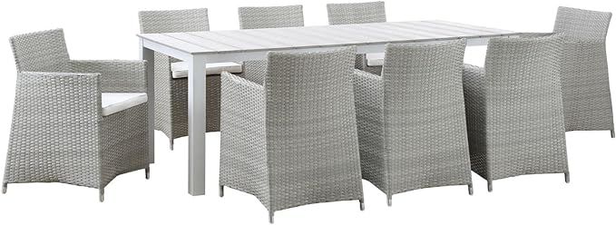 Modway Junction Wicker Rattan 9-Piece Outdoor Patio Dining Set with 80" Dining Table and Eight Di... | Amazon (US)