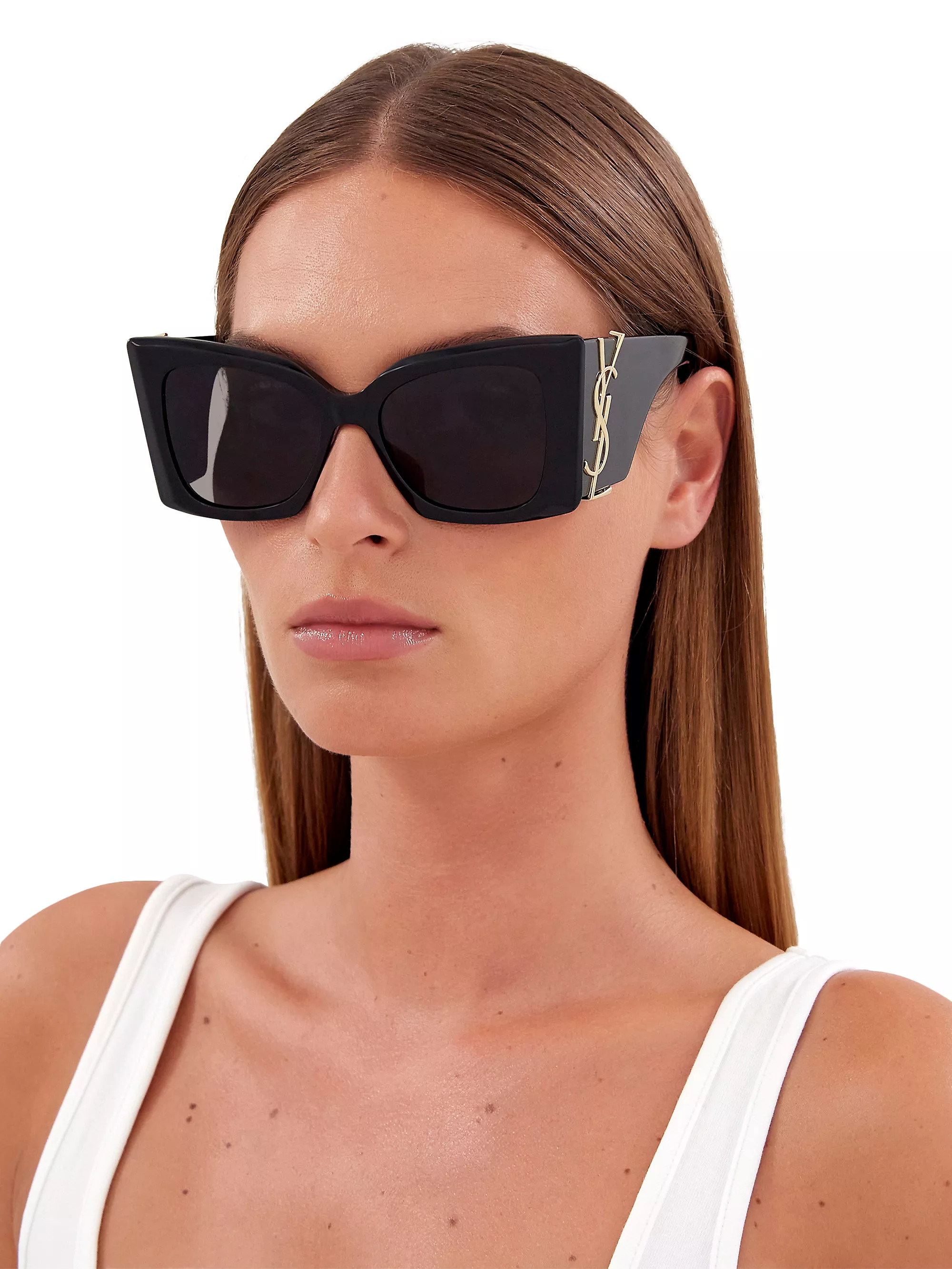 Saint Laurent Monogram Acetate 54MM Blaze Rectangular Sunglasses | Saks Fifth Avenue | Saks Fifth Avenue