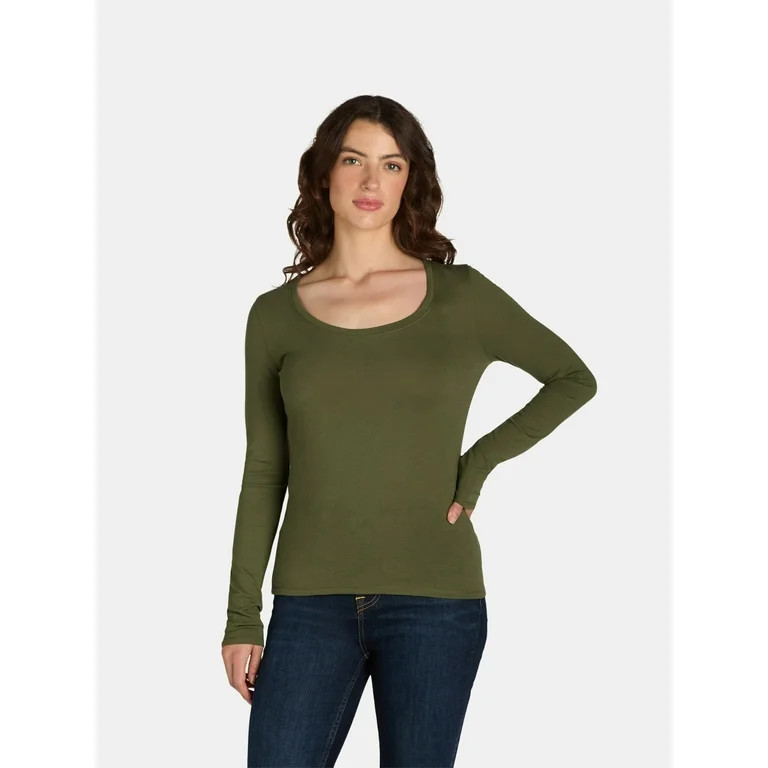 No Boundaries Juniors Scoop Neck T-Shirt with Long Sleeves, Women's - Walmart.com | Walmart (US)