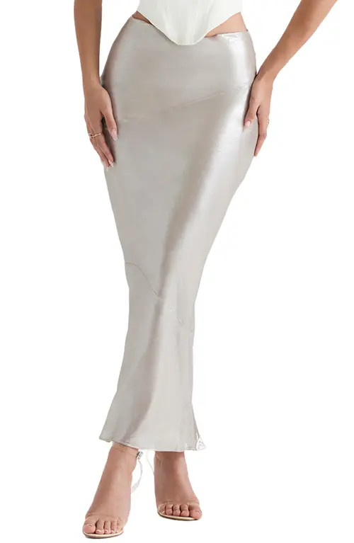 HOUSE OF CB Satin Midi Skirt in Champagne at Nordstrom, Size Medium | Nordstrom