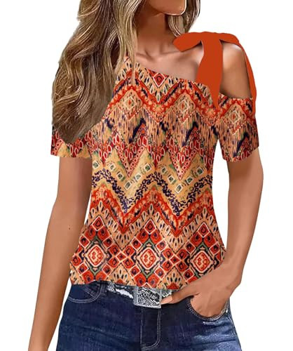 Womens Summer Tops Sexy Tie One Side Shirts Asymmetrical Off The Shoulder Tunic Blouses | Amazon (US)