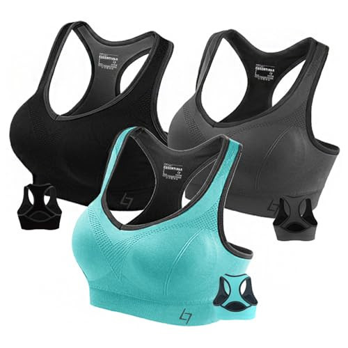 FITTIN Racerback Sports Bras for Women - Padded Seamless High Impact Support for Yoga Gym Workout Fitness Grey/Black/Blue | Amazon (US)