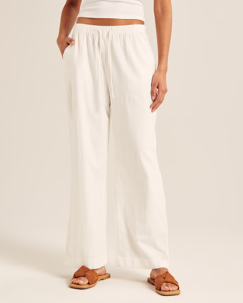 Linen-Blend Pull-On Wide Leg Pants | Abercrombie & Fitch (US)