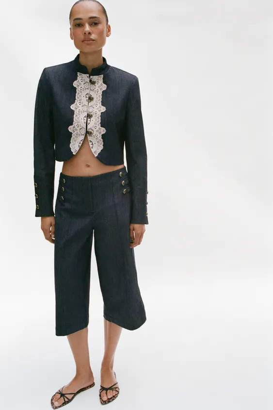 CROPPED LACE-TRIM JACKET | Zara US