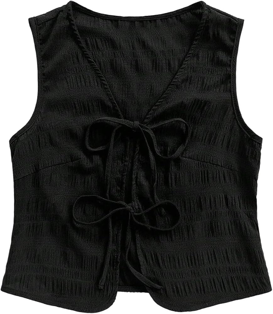 WDIRARA Women's Leopard Print Bow Tie Front Vest Sleeveless V Neck Crop Tank Top | Amazon (US)