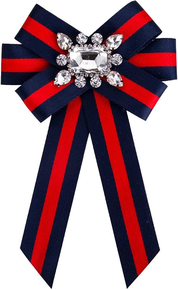 Sunvy Women Premium Crystal Big Bow Brooch Pre-Tied Neck Tie Brooches Pin Bow Tie Collar Jewelry ... | Amazon (US)