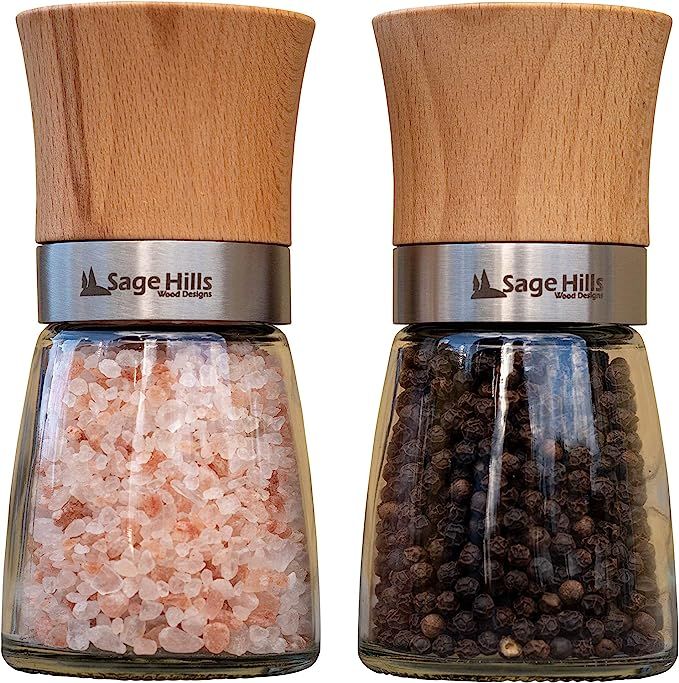 Wood Salt and Pepper Grinder Set - Beech Wood with Adjustable Coarseness | Amazon (US)