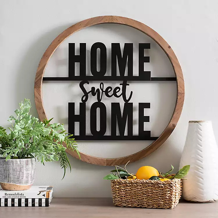Wood and Metal Home Sweet Home Round Plaque | Kirkland's Home