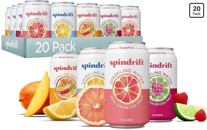Spindrift Sparkling Water, 4 Flavor Variety Pack, Made with Real Squeezed Fruit, 12 Fl Oz (Pack o... | Amazon (US)
