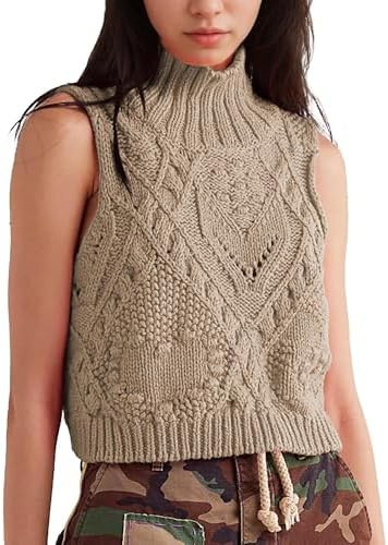 Hixiaohe Turtleneck Crochet Sweater Vest Fall Fashion Knit Sleeveless Tank Tops for Women Lightwe... | Amazon (US)