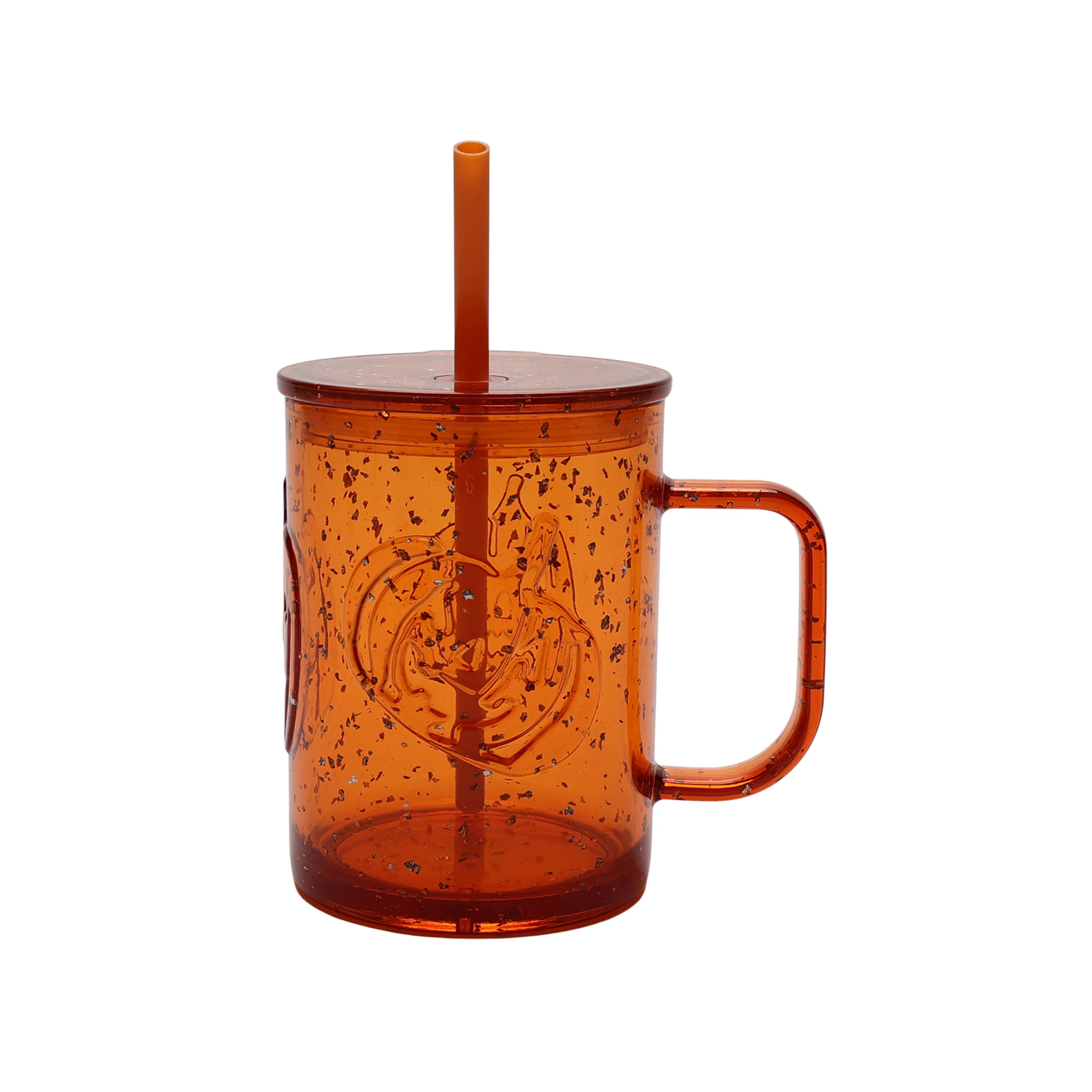 20-Ounce Orange Glitter Acrylic Pumpkin Mug with Lid & Straw, by Way to Celebrate | Walmart (US)