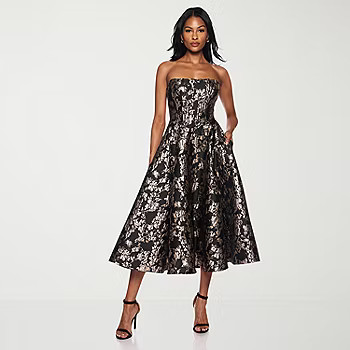 Premier Amour Womens Strapless Floral Midi Fit + Flare Dress | JCPenney