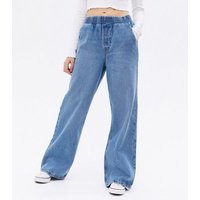 Blue Elasticated Waist Wide Leg Dad Jeans New Look | New Look (UK)