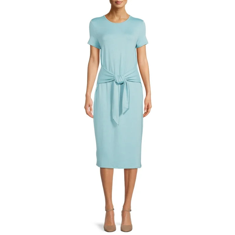 Time and Tru Women's Short Sleeve Tie Front Knit Dress | Walmart (US)
